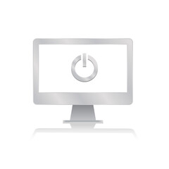 on off switch icon inside blank screen computer monitor with reflection minimalist modern icon vector illustration