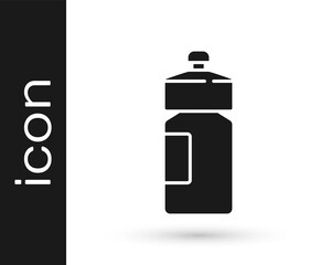 Black Fitness shaker icon isolated on white background. Sports shaker bottle with lid for water and protein cocktails. Vector.