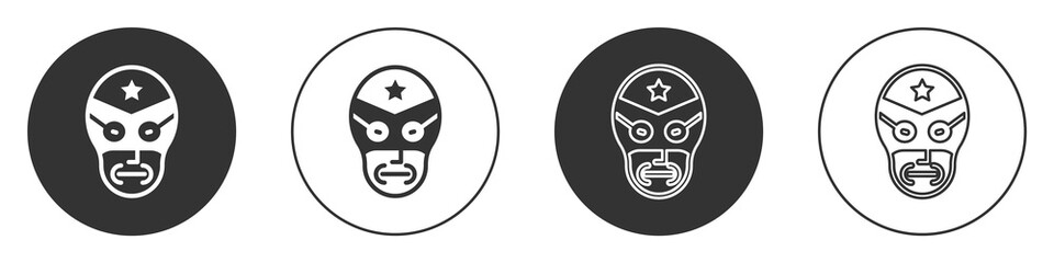 Black Mexican wrestler icon isolated on white background. Circle button. Vector.