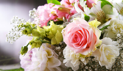 Composition with bouquet of freshly cut flowers