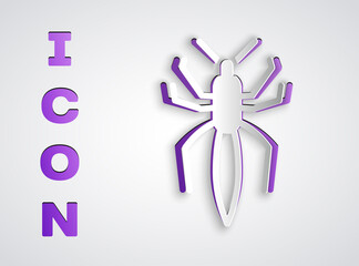 Paper cut Spider icon isolated on grey background. Happy Halloween party. Paper art style. Vector.