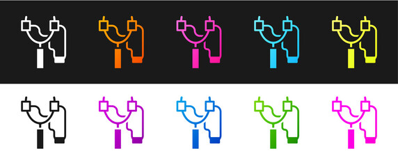 Set Slingshot icon isolated on black and white background. Vector.