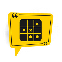 Black Tic tac toe game icon isolated on white background. Yellow speech bubble symbol. Vector.