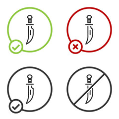Black Dagger icon isolated on white background. Knife icon. Sword with sharp blade. Circle button. Vector.