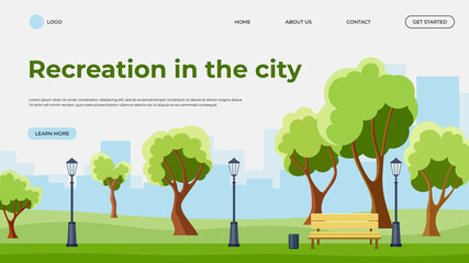 Recreation in the city outdoor activity flat landing page vector template