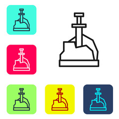 Black line Sword in the stone icon isolated on white background. Excalibur the sword in the stone from the Arthurian legends. Set icons in color square buttons. Vector.