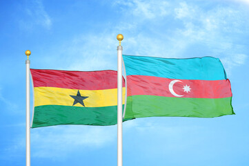 Ghana and Azerbaijan two flags on flagpoles and blue sky
