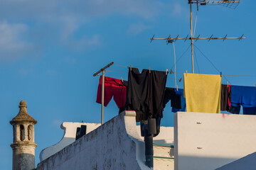 laundry, terrace and chimney in the old town of Olhao, Algarve, Portugal