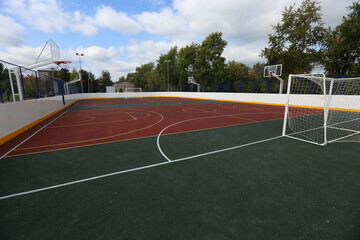 Fototapeta premium Football goal on the field side view