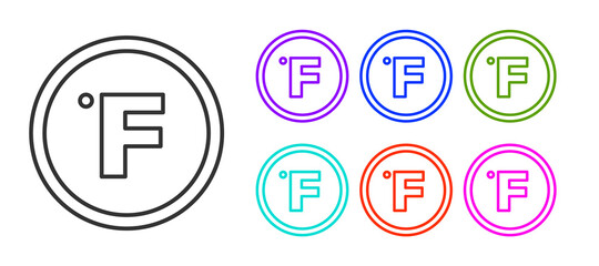 Black line Fahrenheit icon isolated on white background. Set icons colorful. Vector.