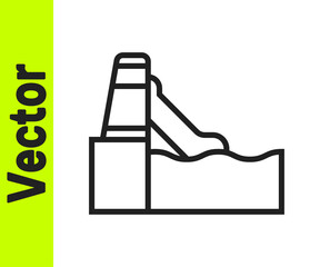 Black line Water slide with pool icon isolated on white background. Aquapark. Vector.