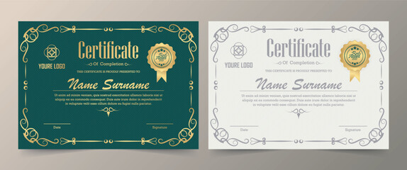 Certificate of appreciation template with vintage gold border - Vector