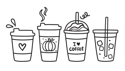 Cute vector illustration of hot and iced coffee to go cup doodle.