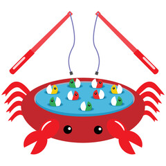 fishing game toy in red crab shape vector