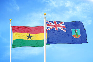 Ghana and Montserrat two flags on flagpoles and blue sky