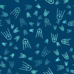 Green line Satellite icon isolated seamless pattern on blue background. Vector.