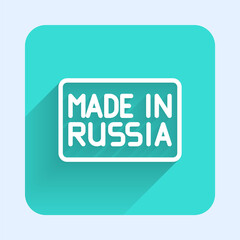 White line Made in Russia icon isolated with long shadow. Green square button. Vector.