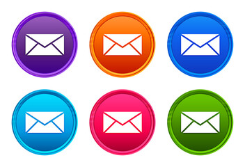 Email icon luxury bright round button set 6 color vector