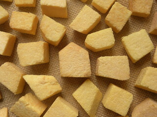 Diced cut yellow color raw fresh Elephant foot yam