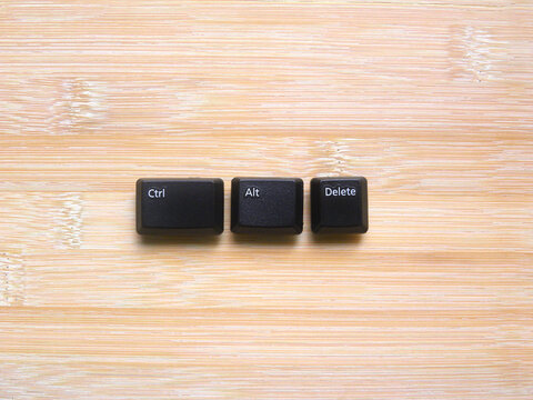Black color Ctrl Alt Delete keys of computer keyboard