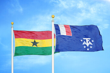 Ghana and French Southern and Antarctic Lands two flags on flagpoles