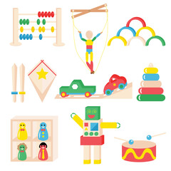 Set of colorful wooden toys vector