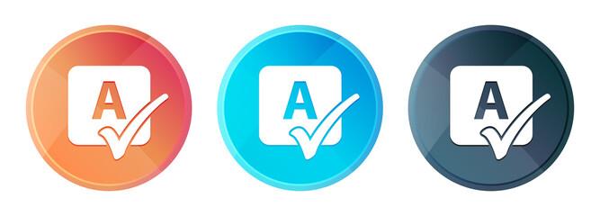 Spell check icon steam mist round button set shiny illustration