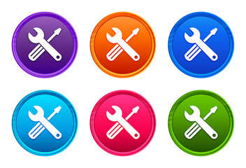 Tools icon luxury bright round button set 6 color vector