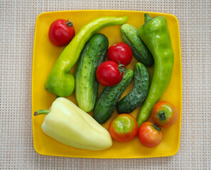 A set of colorful summer vegetables for salad on a plate