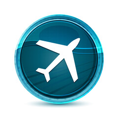 Plane icon elegant glass blue round button vector design illustration