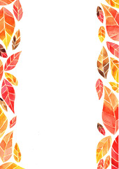 Abstract autumn leaves watercolor hand painting frame background for decoration on fall season events.