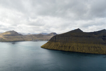 Amazing view in Faroe Islands (Denmark, Europe). Beautiful Panoramic Scene Of Nordic Islands