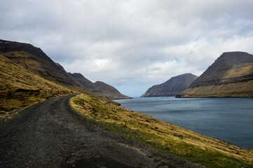 Amazing view in Faroe Islands (Denmark, Europe). Beautiful Panoramic Scene Of Nordic Islands