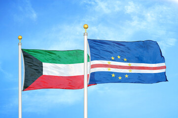 Kuwait and Cape Cabo Verde two flags on flagpoles and blue sky
