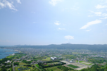 山の頂上から展望した指宿の景色