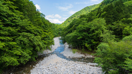 笛吹川が合流する河原／西沢渓谷(山梨県）