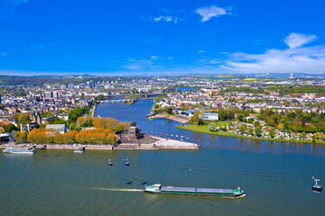 Fototapeta na wymiar View over Koblenz and the rivers Rhine and Moselle from Fortress Ehrenbreitstein.