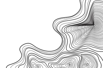 Abstract black and white topographic contours lines of mountains. Topography map art curve drawing. vector illustration