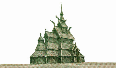 Borgund church. Portrait from Norway 50 Kroner 1974  Banknotes.