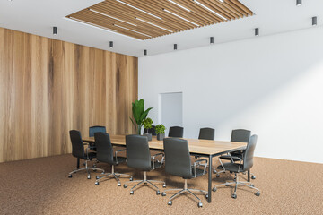 White and wooden meeting room corner