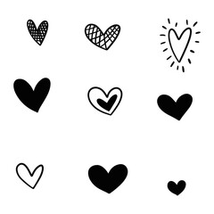 set of colorful hearts vector.Heart doodles. Hand drawn hearts. Design elements for Valentine's day. Vector EPS 10.