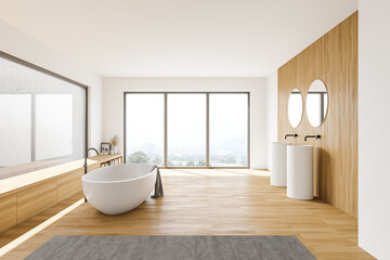 Fototapeta na wymiar White and wooden bathroom interior