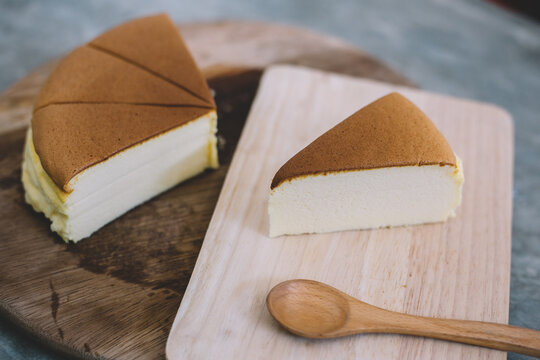 Japanese Cheesecake On Wood Plate