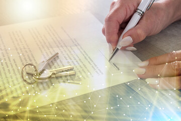 Customer signing a real estate contract; multiple exposure
