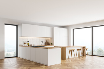 White kitchen corner with bar