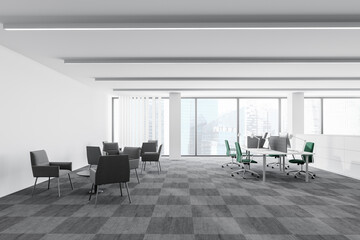 White open space office with lounge area