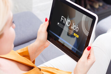 job search concept, find your career, woman looking at online website
