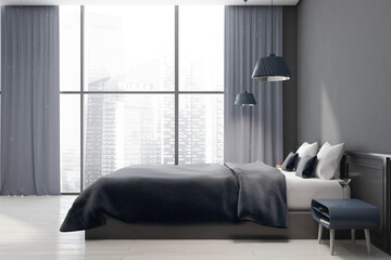 Grey master bedroom, side view