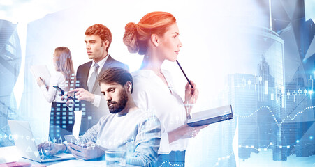 Managers team in modern city, globalization