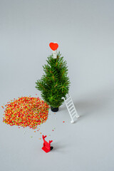 Christmas tree and colored balls minimalism